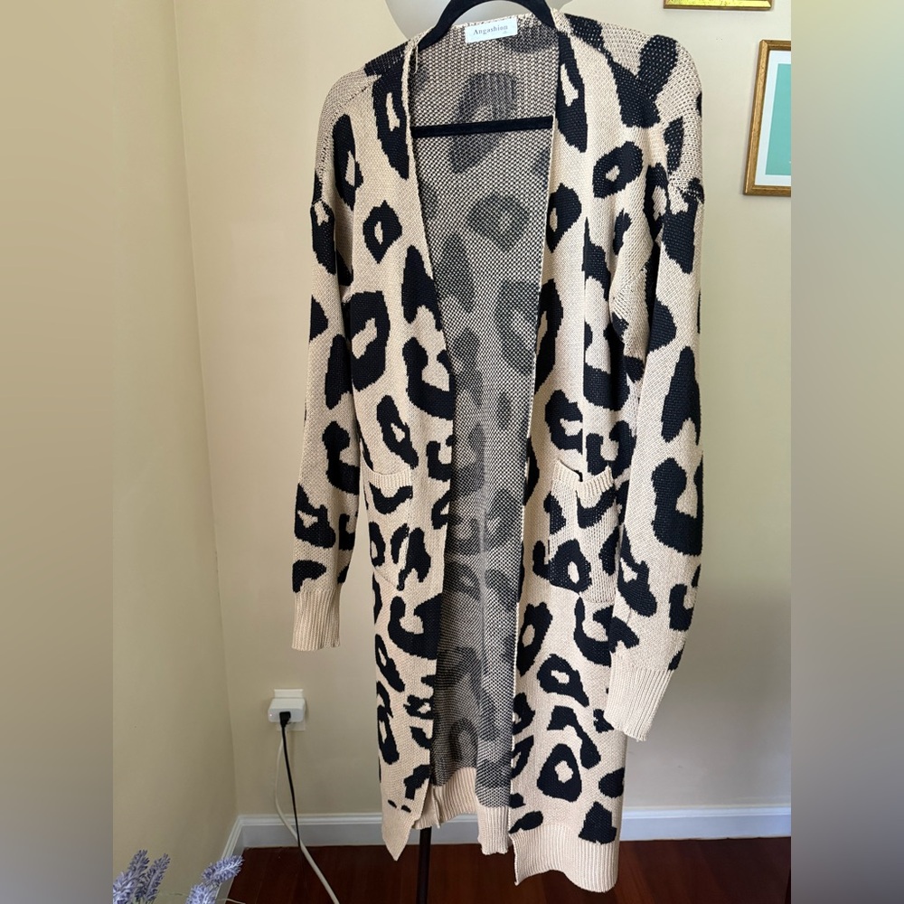 Leopard Print Open Front Cardigan Sweater